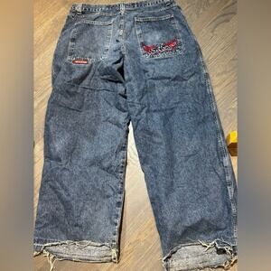 VINTAGE JNCO Men's Blue Jeans skater Pants with‎ Embroidered Detail 40x32